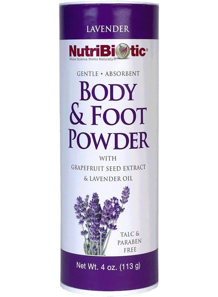 NutriBiotic, Body & Foot Powder with Grapefruit Seed Extract & Lavender Oil, Lavender, 4 oz (113 g) - Image 1